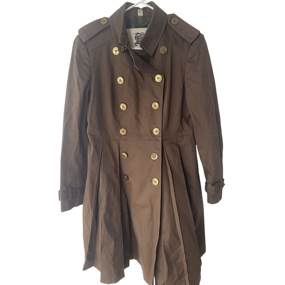 Burberry Brown Double-Breasted Womens Trench Coat With Pleated Back & Gold Butto